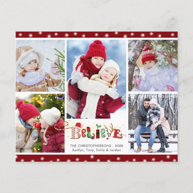 Budget Noël mignonne CROIRE 5 photo Carte de vacan (Devant)