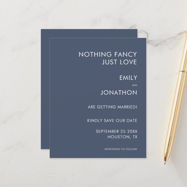 Budget Nothing Fancy Just Love Navy Save the Date (Front/Back In Situ)