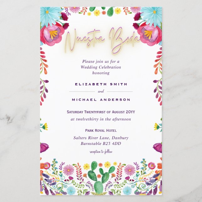 BUDGET Nuestra Boda Flowers Wedding Invite A9 (Front)
