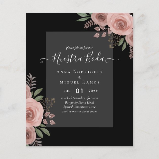 Budget Nuestra BODA Invitations Burgundy Floral Flyer (Front)