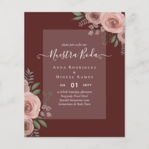 Budget Nuestra BODA Invitations Burgundy Floral Flyer
