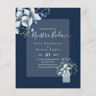 Budget Nuestra Boda Navy Blue Flowers Invitations Flyer