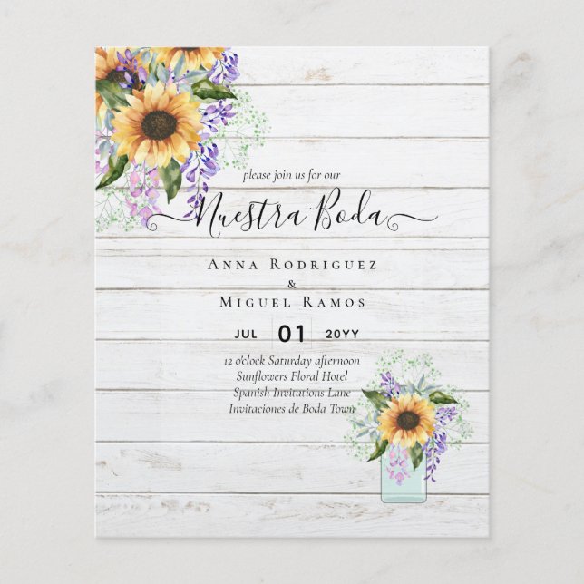 Budget nuestra Boda Sunflowers Purple Flowers Invi Flyer (Front)