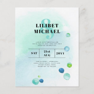 BUDGET Ocean Sea Glass Ombre Teal Blue Wedding INV Flyer