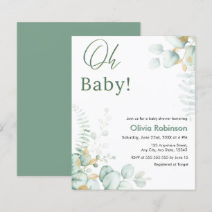 Budget Oh Baby Gold Eucalyptus Baby Shower Invite