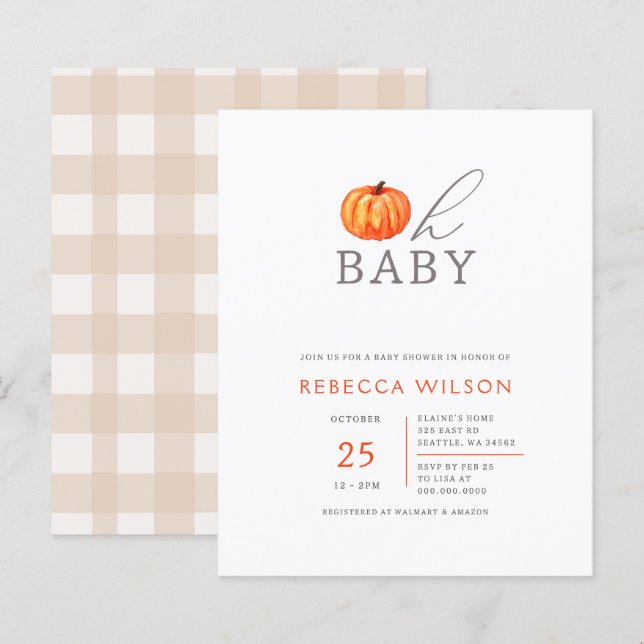 Budget Oh Baby Pumpkin Gender Neutral Baby Shower (Front/Back)