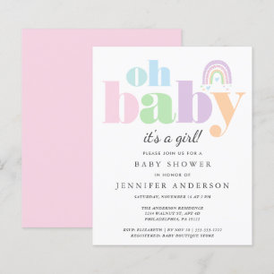 Budget Oh Baby Rainbow Baby Girl Shower Invitation