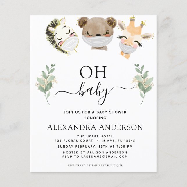 Budget Oh Baby Shower Woodland Eucalyptus Flyer (Front)
