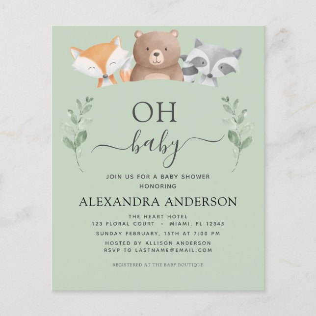 Budget Oh Baby Shower Woodland Invitations Flyer (Front)
