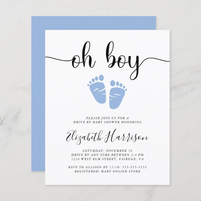 Budget Oh Boy Blue Drive By Baby Shower Invitation (Front/Back)