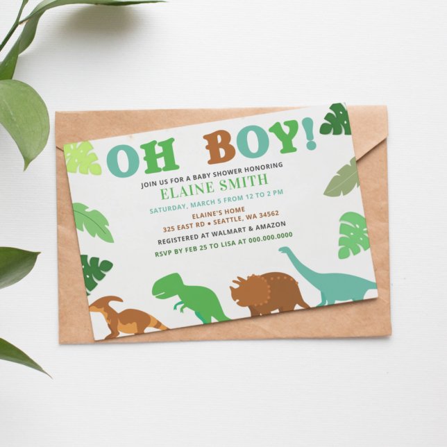 Budget Oh Boy Cute Dinosaur Baby Shower Invitation (Creator Uploaded)
