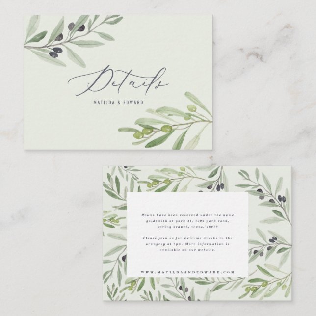 budget olive branch foliage wedding details  note  card (Front/Back)