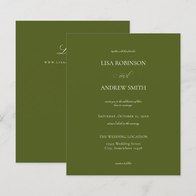 Budget Olive Green Calligraphy Wedding (Front/Back)