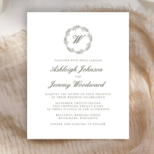 Budget Olive Green Monogram Wreath Script Wedding