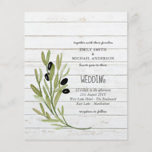 BUDGET OLIVE LEAVES Modern Minimalist Wedding Inv Flyer