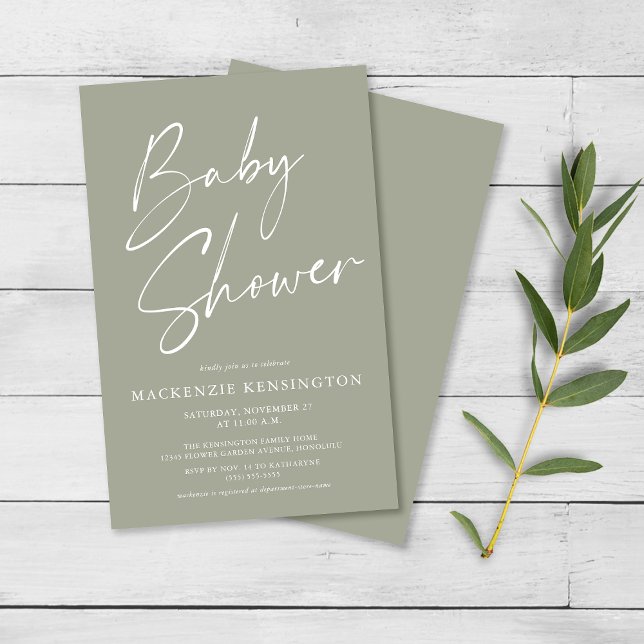 Budget Olive Sage Green Script Baby Shower FLYER (Creator Uploaded)