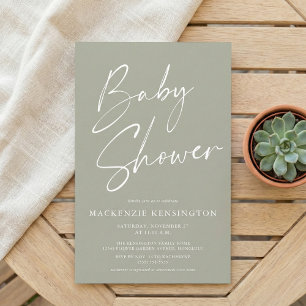 Budget Olive Sage Green Simple Script Baby Shower