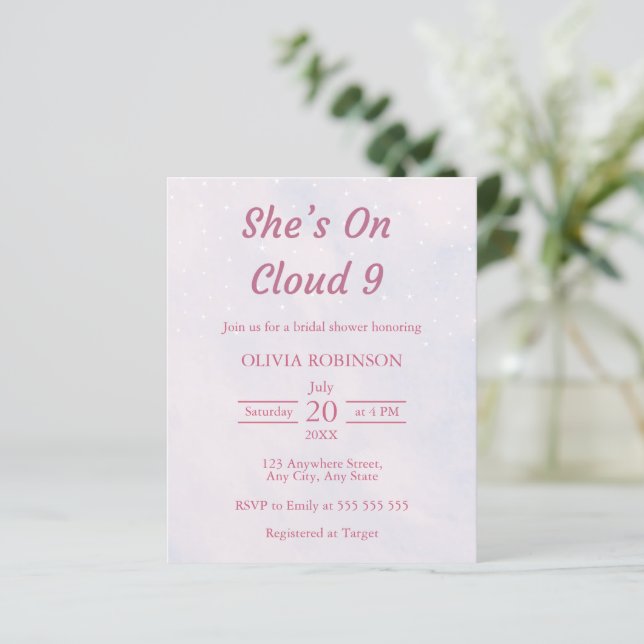 Budget On Cloud Nine Bridal Shower Invitation (Standing Front)