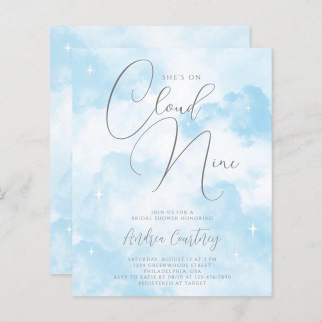 Budget on Cloud Nine Dreamy Blue Bridal Shower (Front/Back)