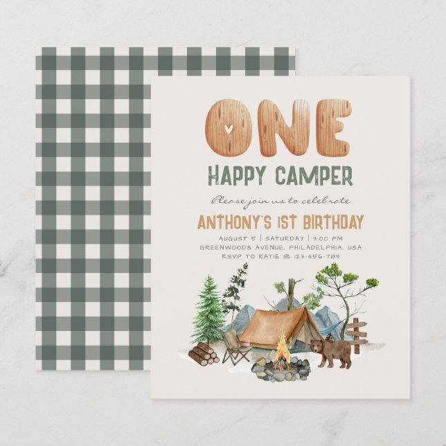 Budget One Happy Camper Flannel 1st Birthday  (Front/Back)