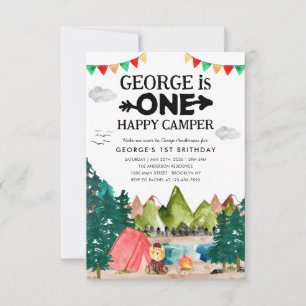 Budget ONE Happy Camper Woods Camping 1st Birthday Card