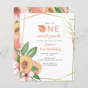 Budget One Sweet Peach First Birthday photo Invite