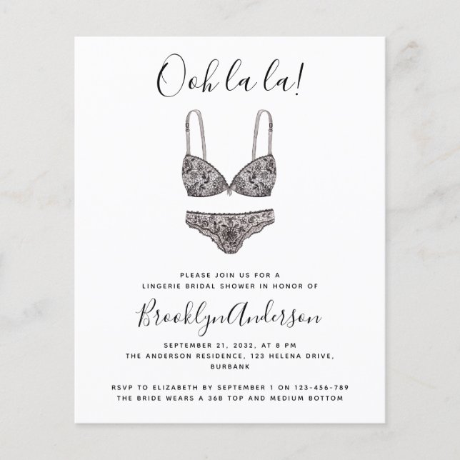 BUDGET Ooh La La Lingerie Shower Invitation (Front)