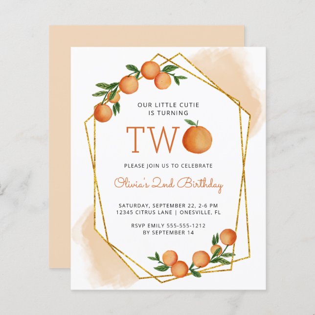 Budget Orange Little Cutie 2nd Birthday Invitation (Front/Back)