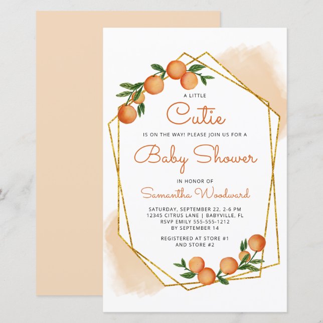 Budget Orange Little Cutie Baby Shower Invite (Front/Back)