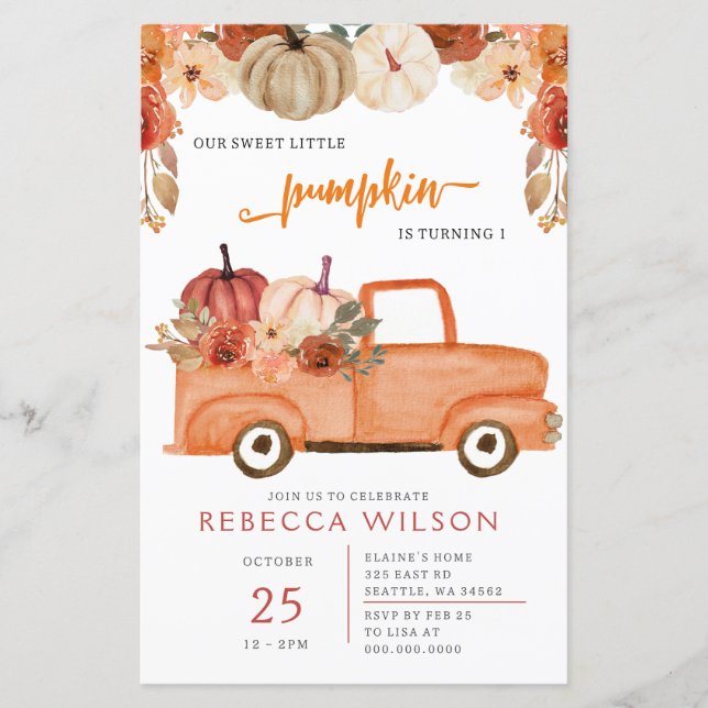 Budget Orange Little Pumpkin First Birthday Invite (Front)