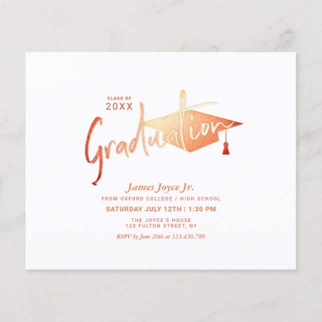 Budget Orange Minimal Graduation Party Invitations Flyer (Front)