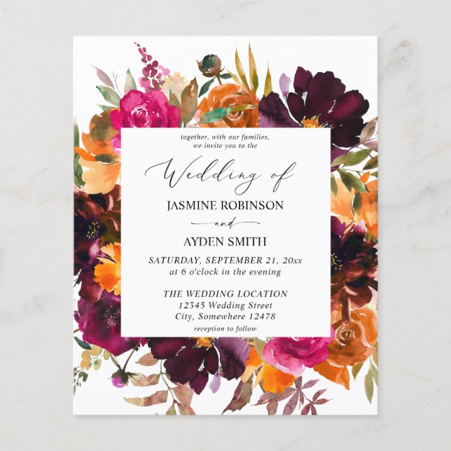 Budget Orange, Pink, Purple Fall Floral 2 Wedding (Front)
