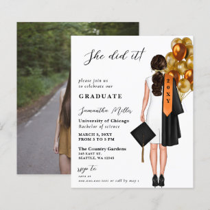Budget Orange Simple Photo She Did It Graduation