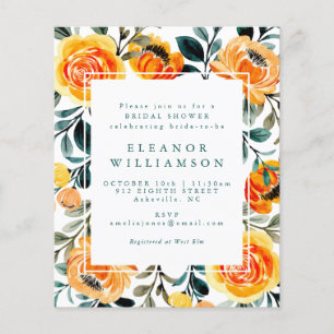 Budget Orange Watercolor Flowers Bridal Shower