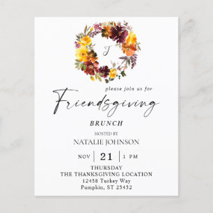 Budget Orange & Yellow Floral Friendsgiving Wreath Flyer