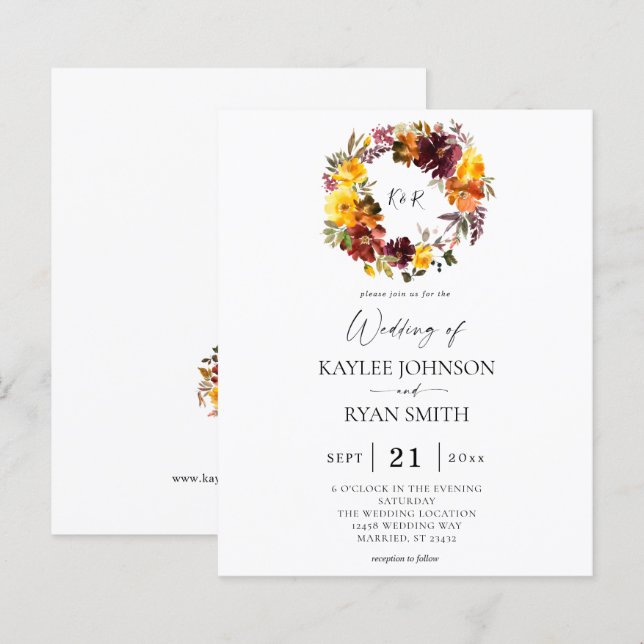 Budget Orange & Yellow Gold Fall 2 Floral Wedding (Front/Back)