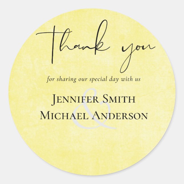 BUDGET Orange Yellow Script Wedding Classic Round Sticker (Front)
