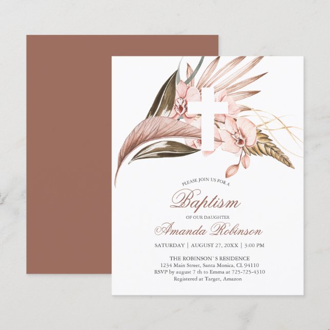 Budget Orchid Pampas Grass Terracotta Invitation  (Front/Back)