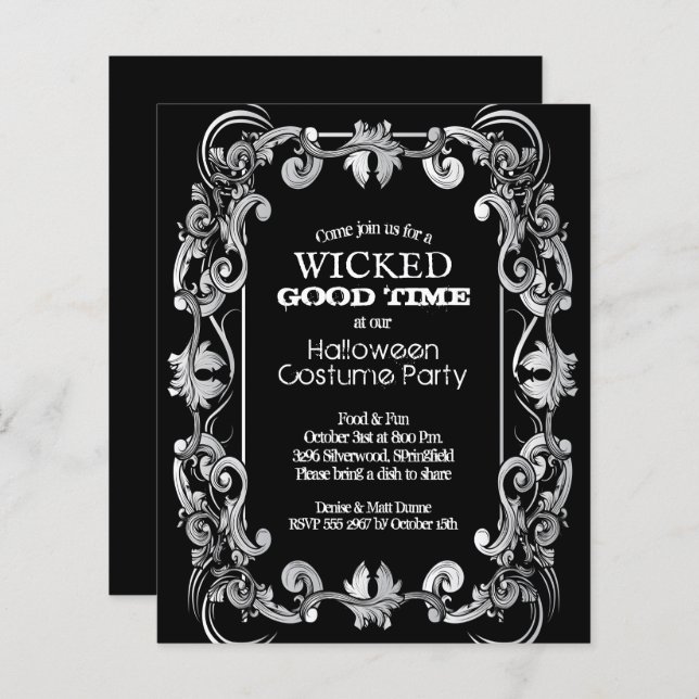 Budget Ornate Border Halloween Invitations (Front/Back)