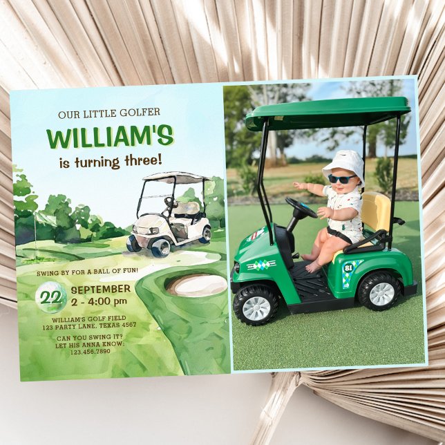 Budget Our Little Golfer Boy Golf Birthday Photo Invitation (Creator Uploaded)