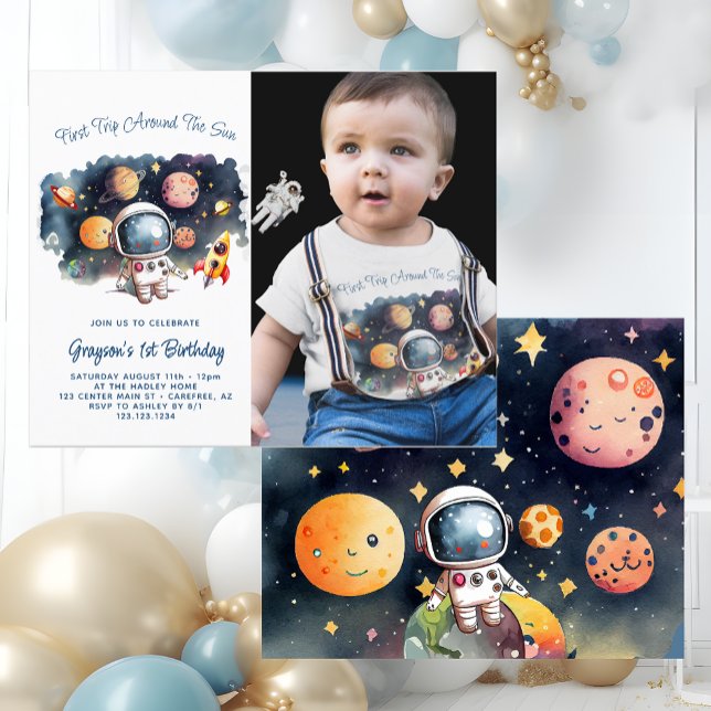 Budget Outerspace Photo 1st Birthday Invitation (Creator Uploaded)