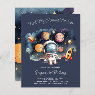 Budget Outerspace Planets Blue 1st Birthday Invite