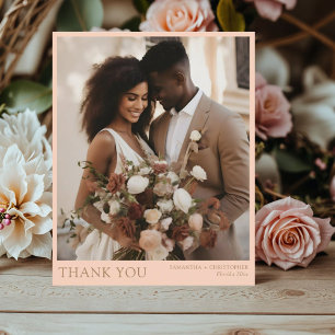 Budget Pale Peach & Gold 2 Photo Wedding Thank You