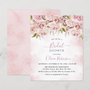 Budget Pale Pink  Floral Bridal Shower Invitation