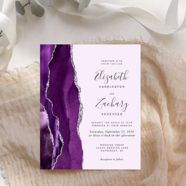 Budget Pale Purple Silver Agate Wedding Invitation (Creator Uploaded)
