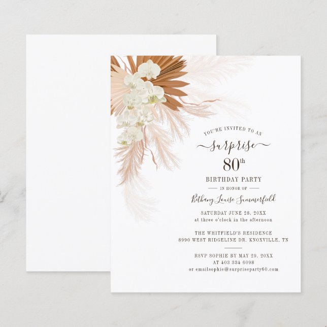 Budget Pampas Grass 80th Birthday Party Invitation (Front/Back)