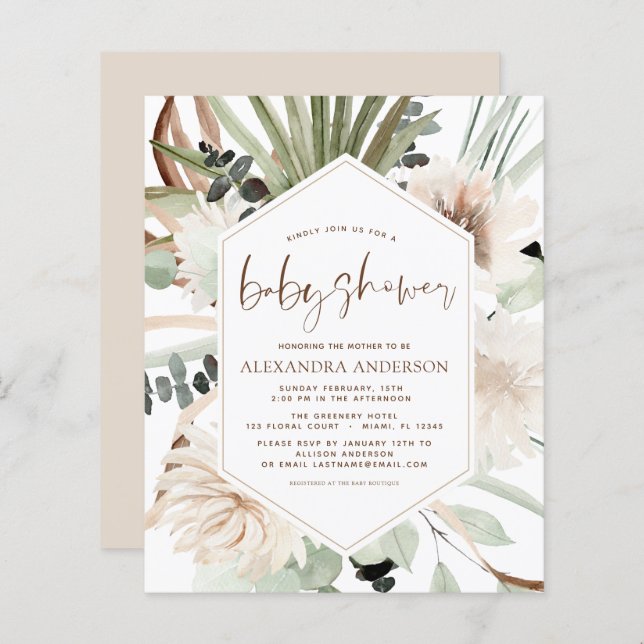 Budget Pampas Grass Baby Shower Boho Eucalyptus (Front/Back)