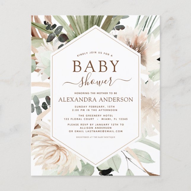 Budget Pampas Grass Baby Shower Boho Eucalyptus Flyer (Front)