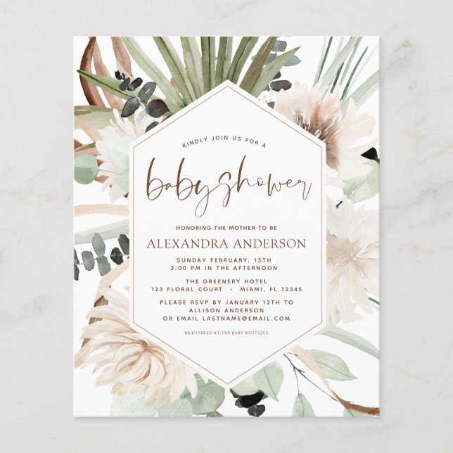 Budget Pampas Grass Baby Shower Boho Eucalyptus Flyer (Front)