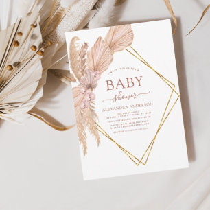 Budget Pampas Grass Baby Shower Boho Invitation